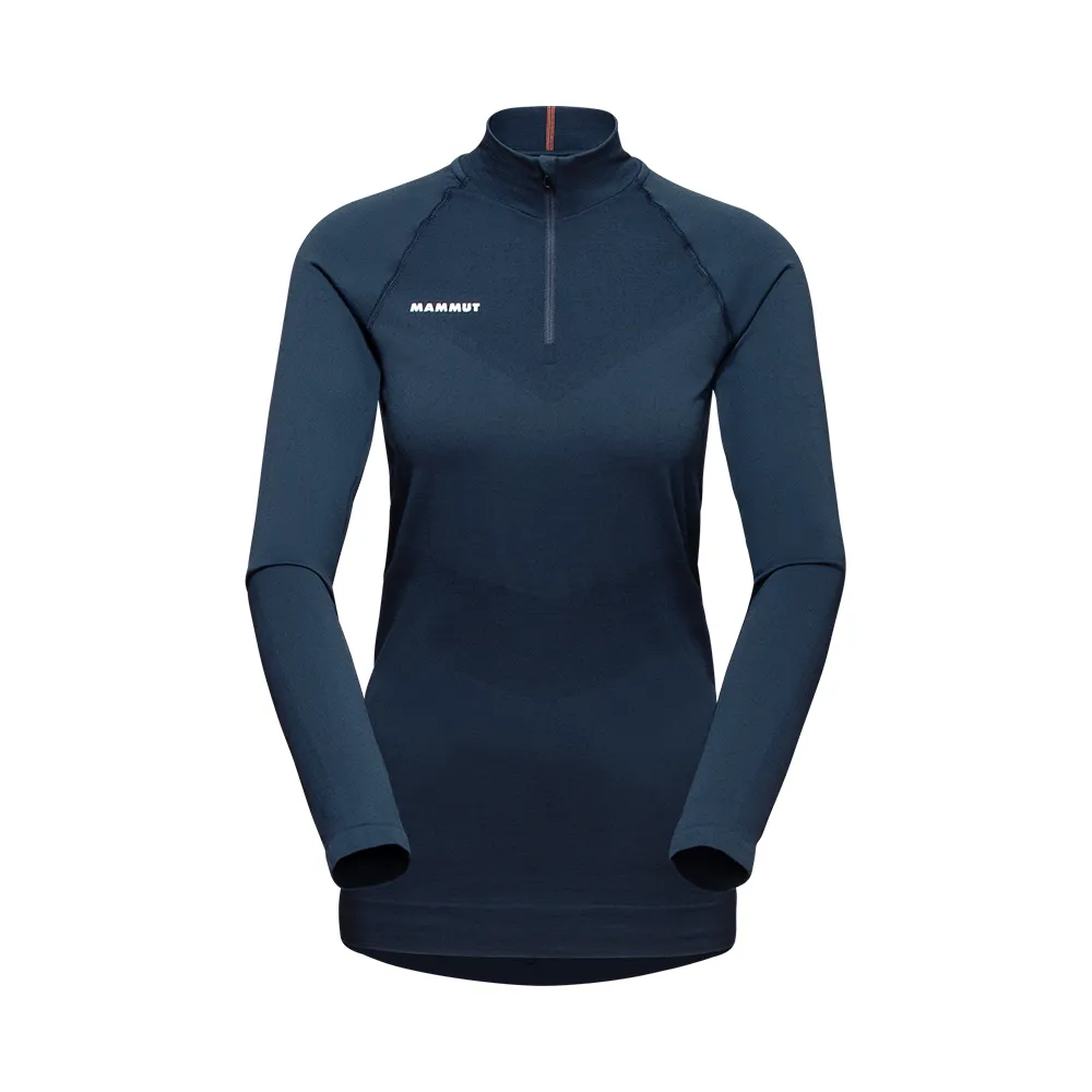 【Mammut 長毛象官方直營】Trift Half Zip LSW 羊毛混紡立領拉鍊長袖排汗衣 海洋藍 女款 #1016-01060