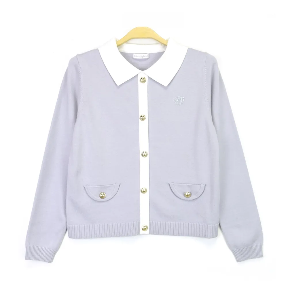 【Kinloch Anderson】小香假門襟熊頭燙鑽針織上衣(KA1269014 灰藍 / 藏青)