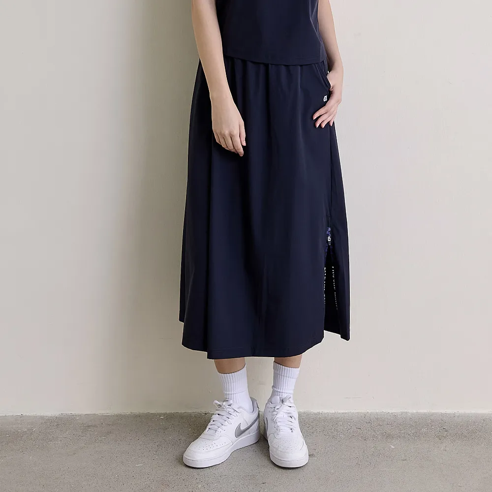 【ELLE ACTIVE】女款 鬆緊腰頭A字裙襬休閒長裙-深藍色(EA26S1W2203-39)