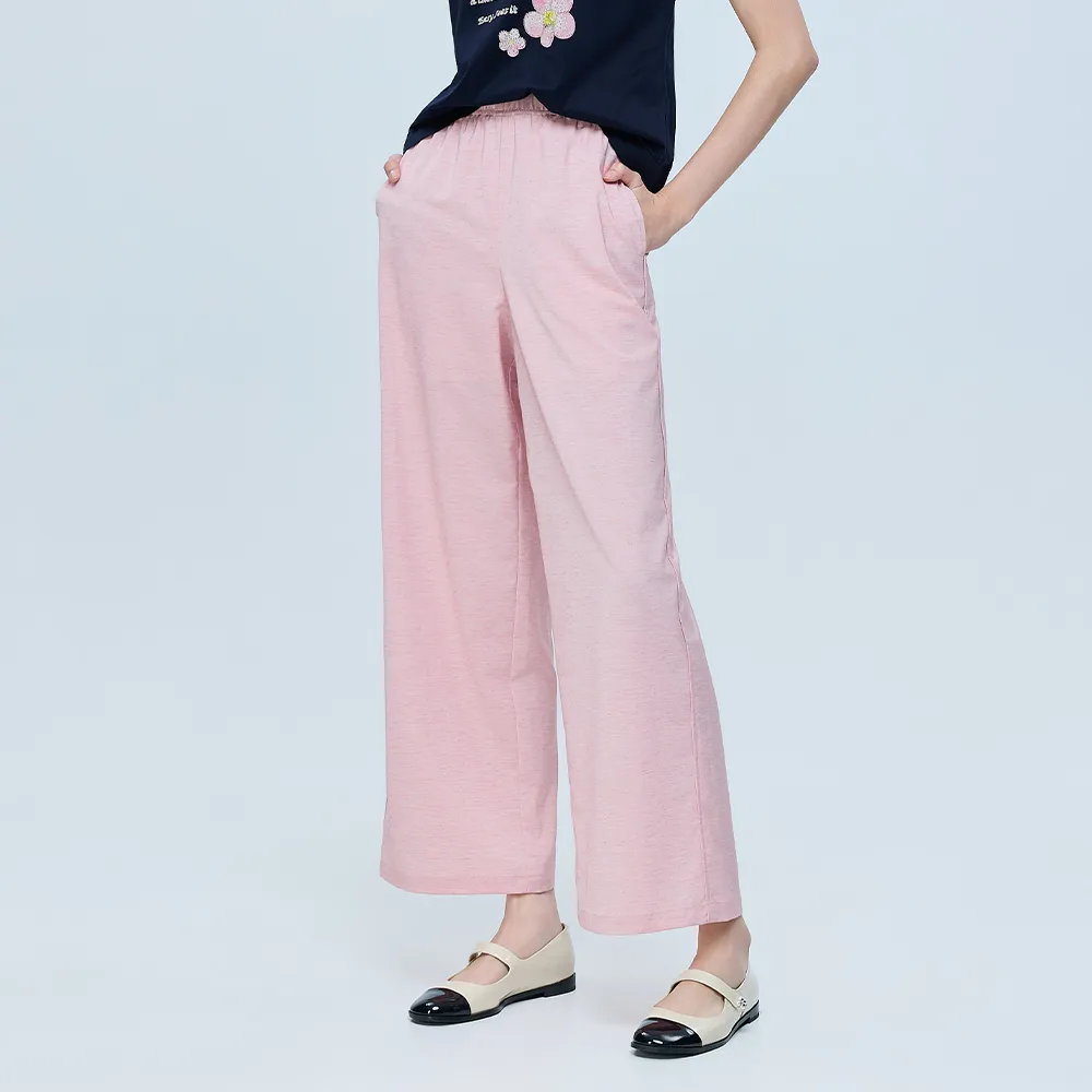【ILEY 伊蕾】春日花紗紋理寬直筒褲(粉；M-XL；1262366504)