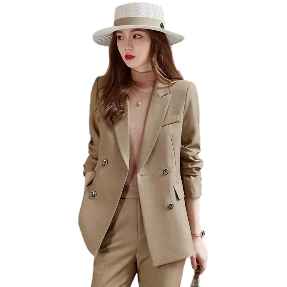 【米蘭精品】現貨出清 西裝套裝兩件套(雙排扣外套純色長褲女職業西裝3色74ct38)