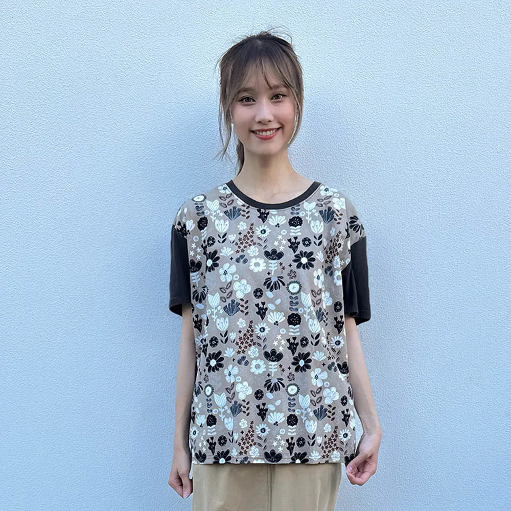 【Hana Mokuba】花木馬日系女裝圓領花草印花上衣(T恤)
