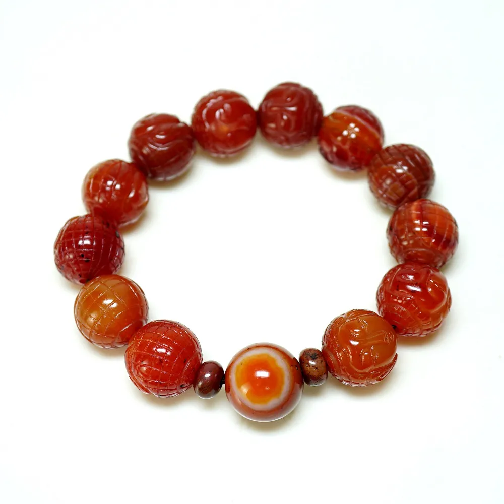 【藏珠家】精品15mm紅玉髓佛頭天珠手鍊