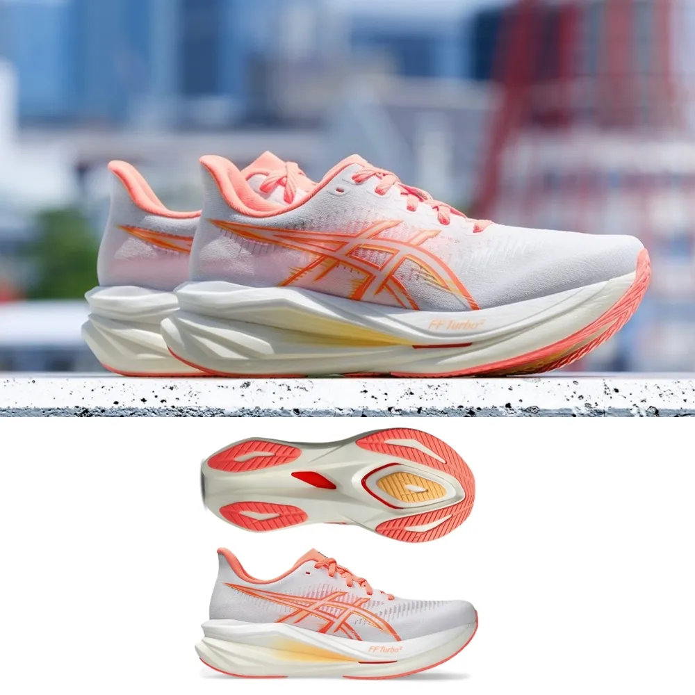 【asics 亞瑟士】SONICBLAST 2 女款 彈力 慢跑鞋 一般楦 1012C009-100 白 珊瑚橘 路跑鞋 推進板 曙光系列