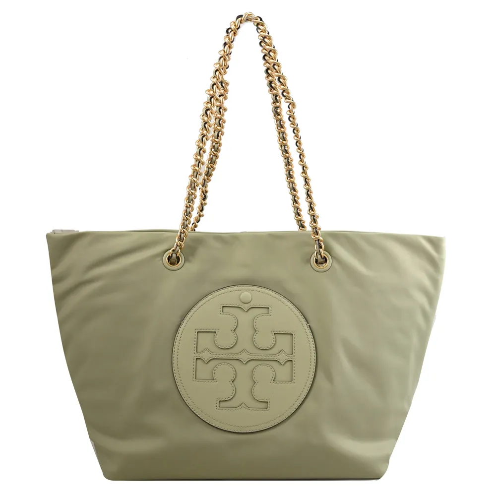 【TORY BURCH】Ella 經典雙T LOGO尼龍鍊帶肩背包托特包(淺綠)