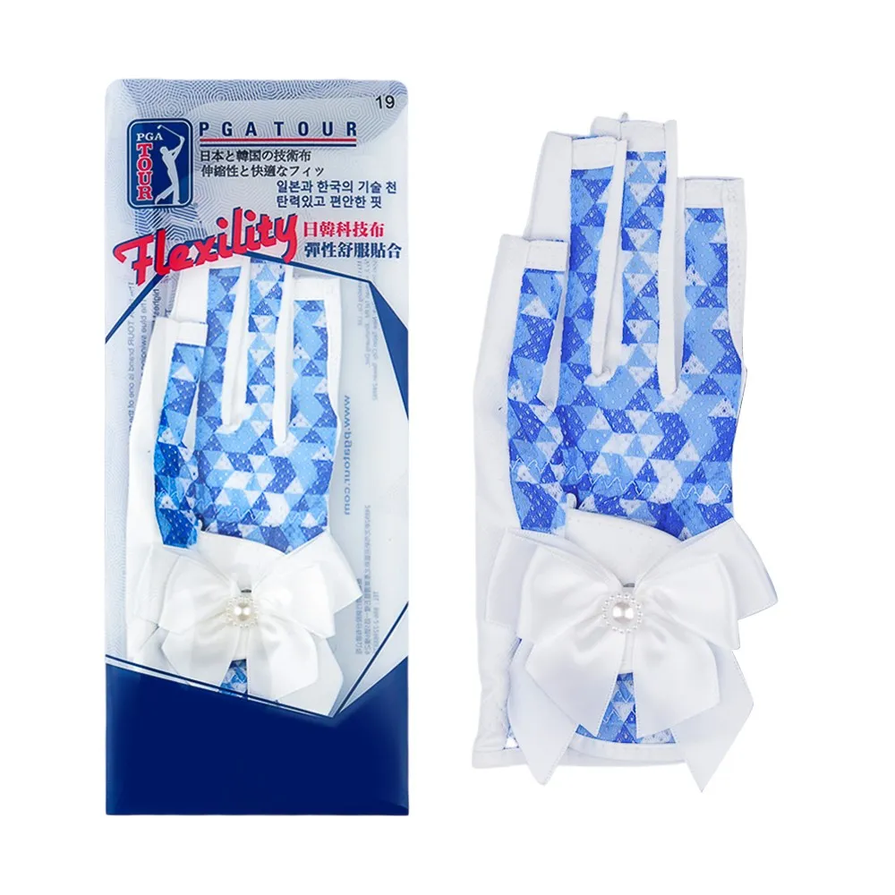 【PGA TOUR】斷碼出清 女高爾夫露指蝴蝶結手套雙手入(高爾夫手套/露指手套/超薄透氣/韓國超纖細布)