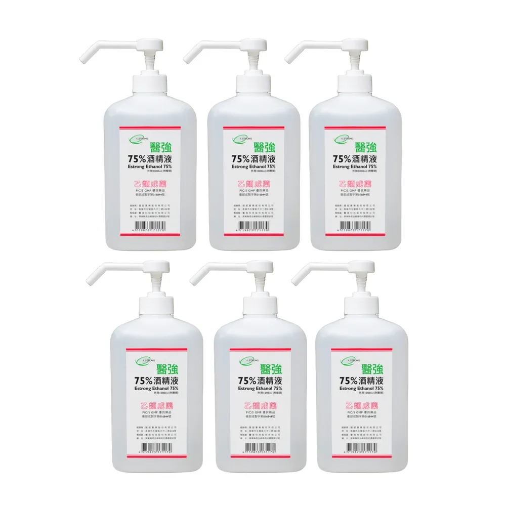 【醫強】75%酒精液1000ml 6瓶組(1000ml/瓶+酒精專用壓頭X6)