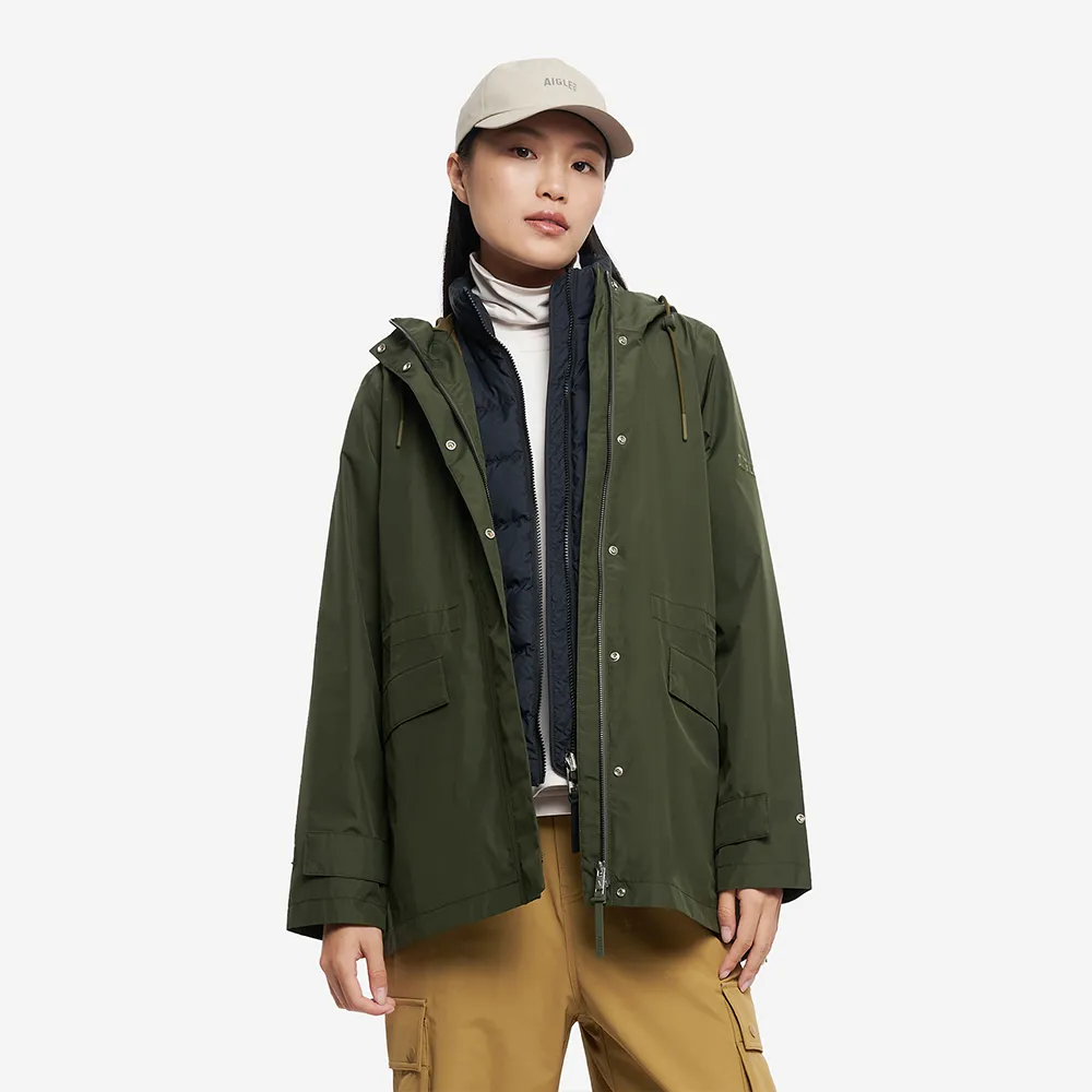 【AIGLE】女 GORE-TEX 防水透氣外套|AG-5A207A080 軍綠(女外套 防水透氣外套 防風外套 Goretex)