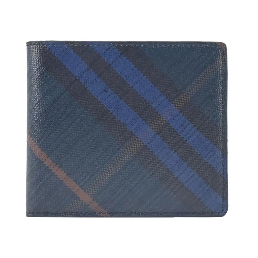 【BURBERRY 巴寶莉】經典格紋8卡對開短夾(午夜藍)