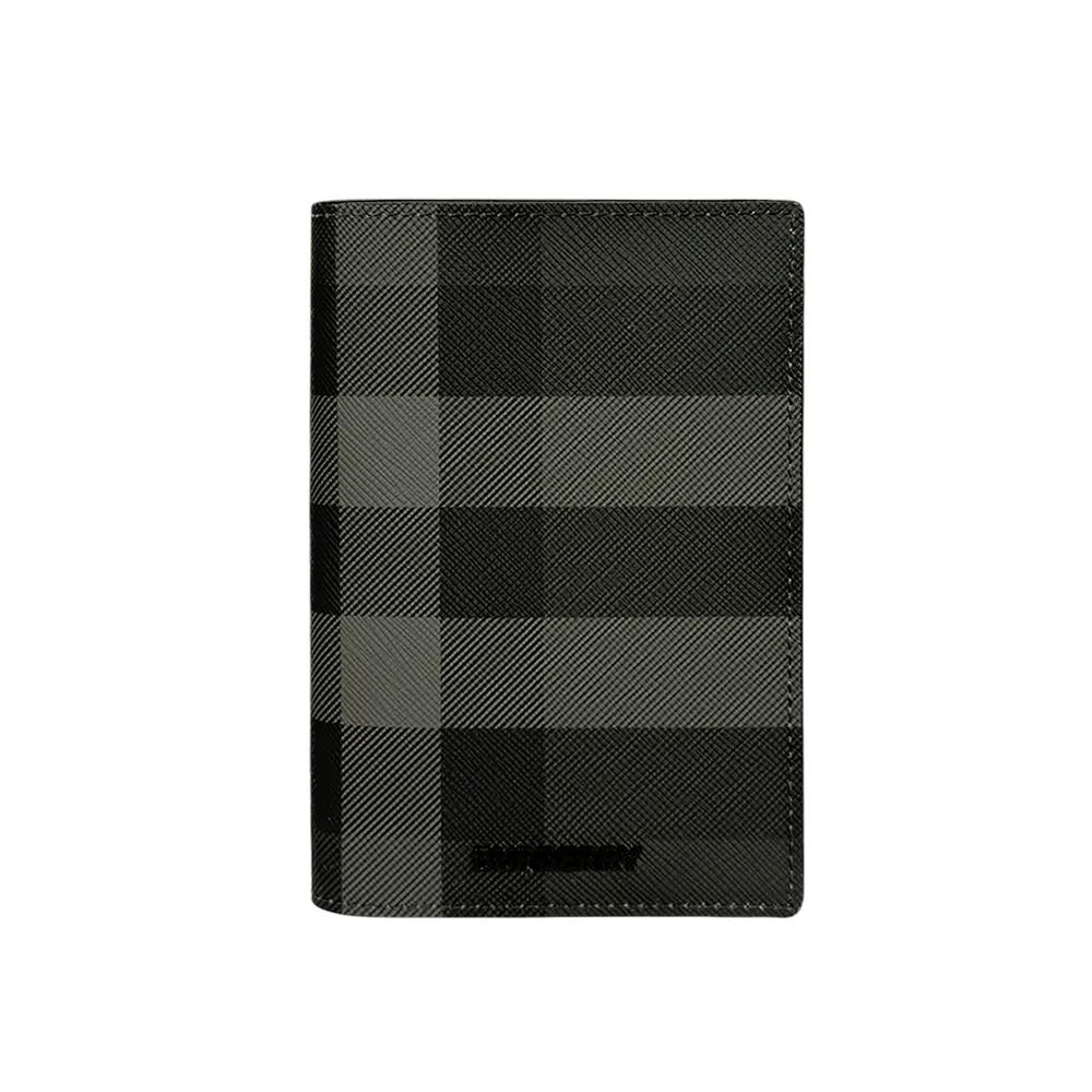 【BURBERRY 巴寶莉】格紋塗層帆布及牛皮護照夾(炭灰色)