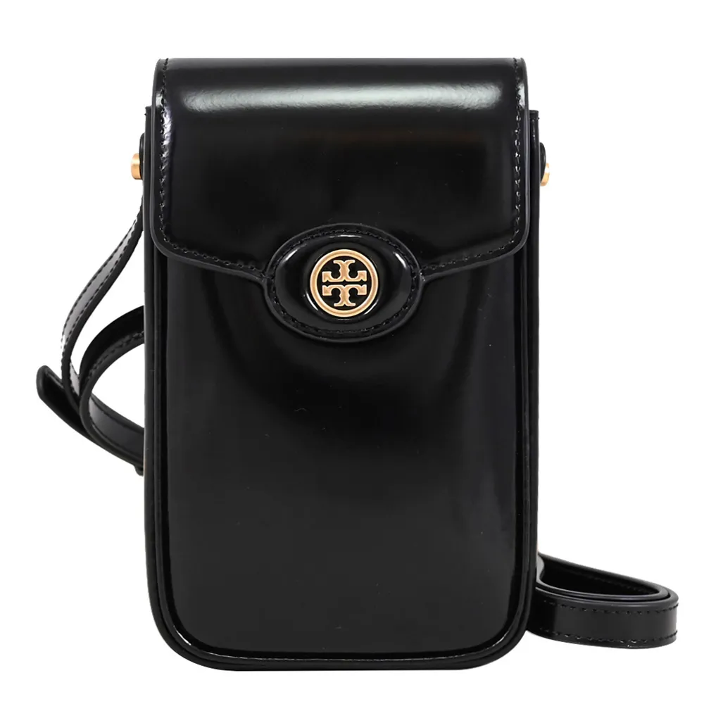 【TORY BURCH】Robinson 漆皮斜背小包/手機包(黑)