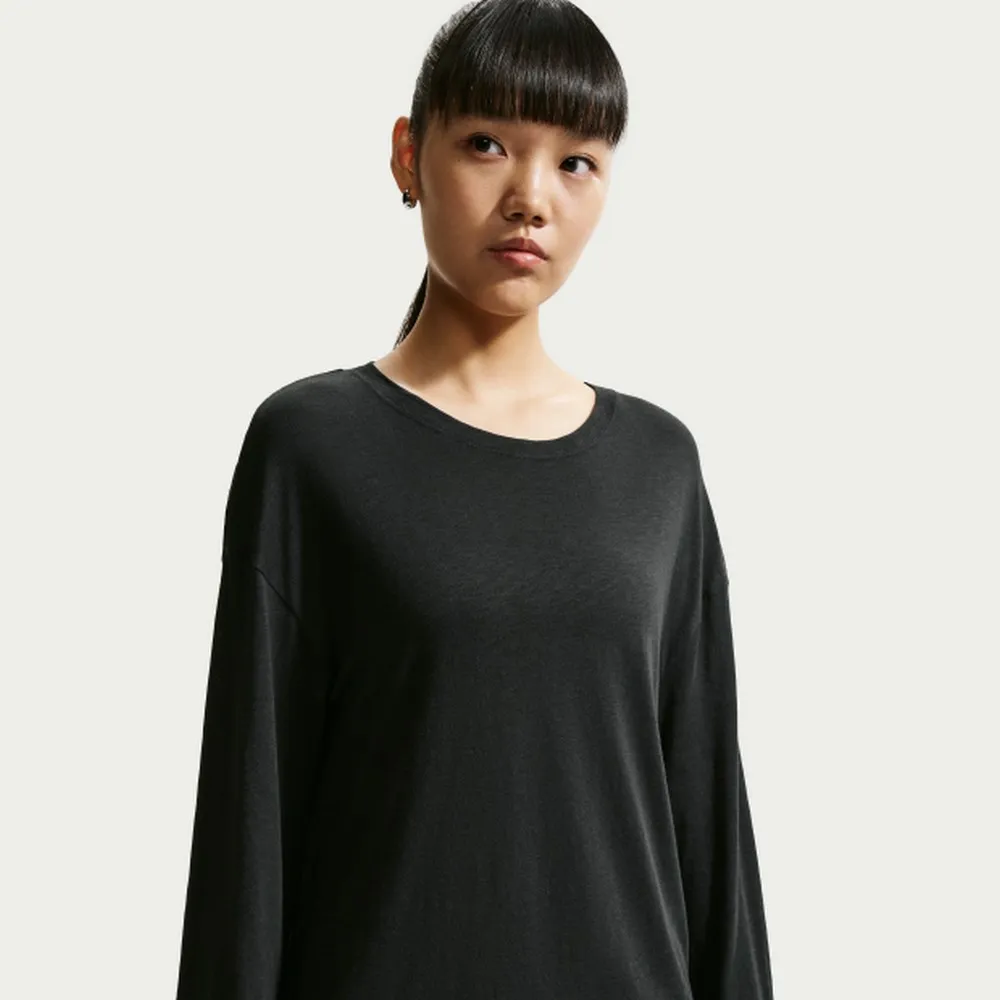 【NIKE 耐吉】長袖上衣 女 AS W NK SHEER SLUB JERSEY LS T 運動 休閒 寬鬆 柔軟 黑 (IV4999010)