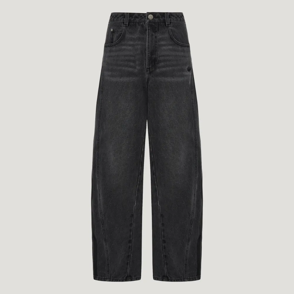 【adidas 愛迪達】長褲 女 休閒褲 彎刀褲 三葉草 亞規 DENIM PANTS W 黑 LD6448