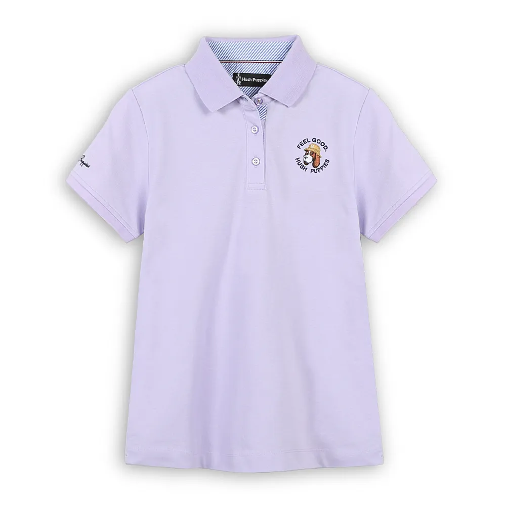 【Hush Puppies】女裝 POLO衫 Q版漁夫帽狗短袖POLO衫 (淺紫 / 63201901)