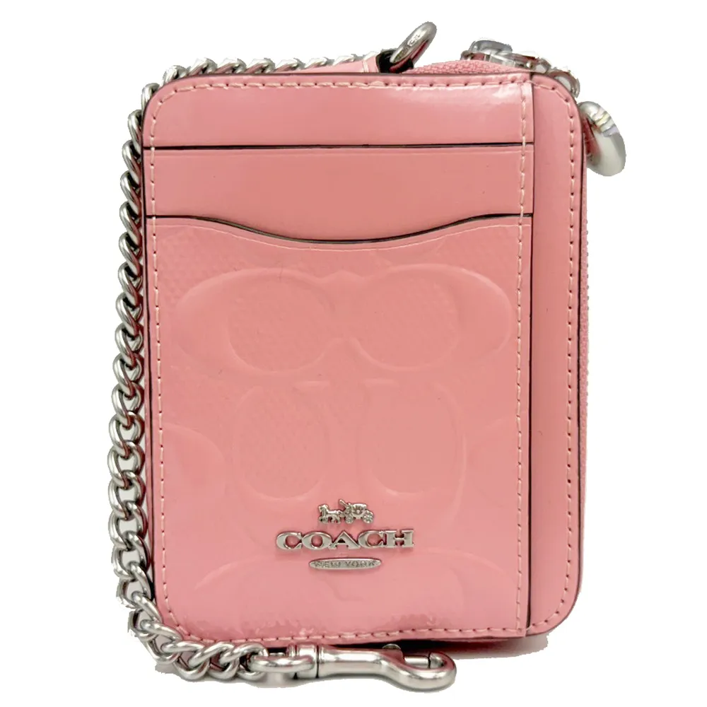 【COACH】C LOGO漆皮卡片名片鏈帶零錢包(黃)