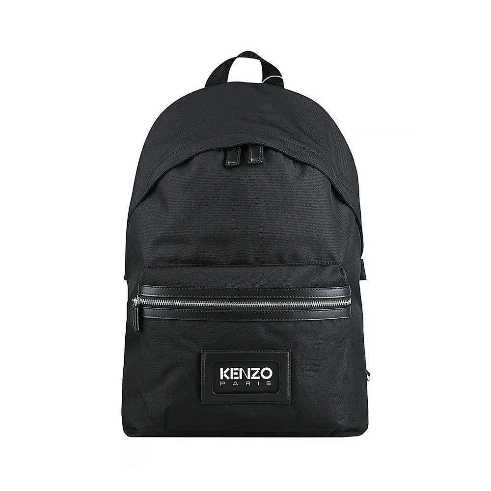 【KENZO】KENZO GRAPHY皮革英文LOGO尼龍拉鍊後背包(黑)