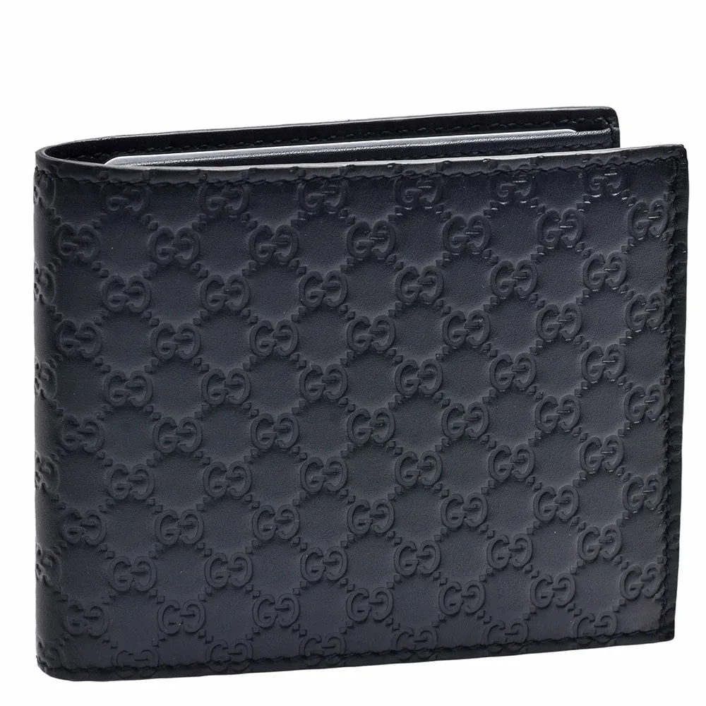 【GUCCI 古馳】經典Guccissima GG烙印牛皮折疊短夾(深藍色260987-BMJ1N-4009)