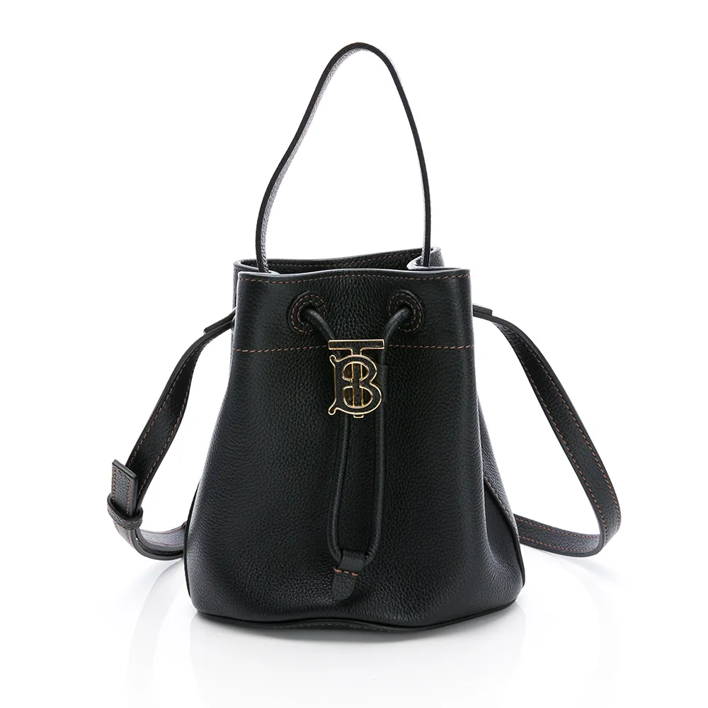【BURBERRY 巴寶莉】Mini TB 束口 水桶包(黑)