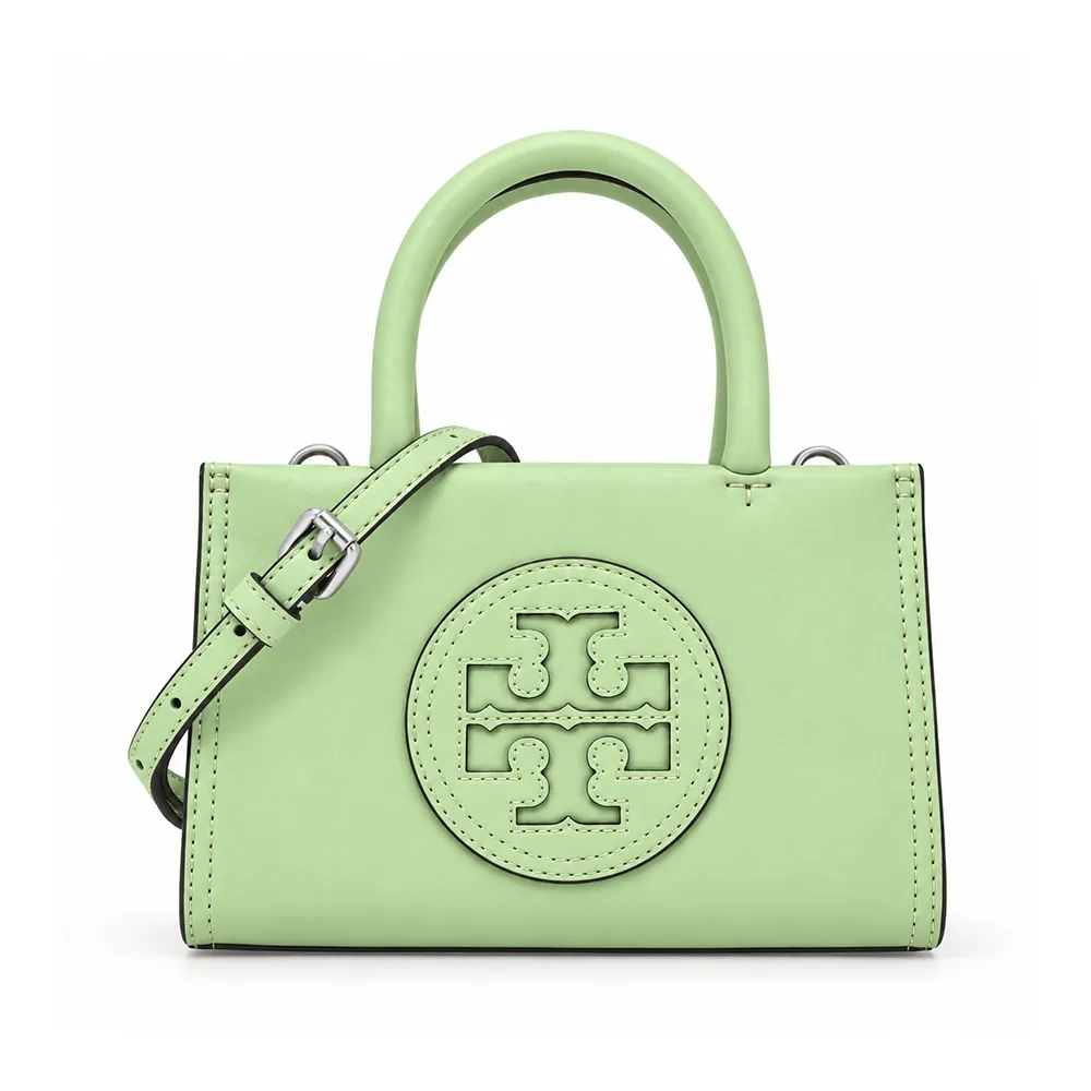 【TORY BURCH】ELLA BIO縫線皮革兩用托特包(迷你/薄荷綠)