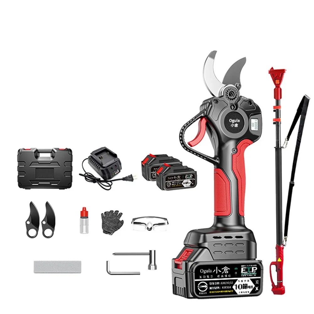 【Ogula 小倉】樹枝剪 無刷750w功率電動修枝剪 數顯極速版（十節兩電）全配+高枝桿(5cm開口直徑/電量顯示)
