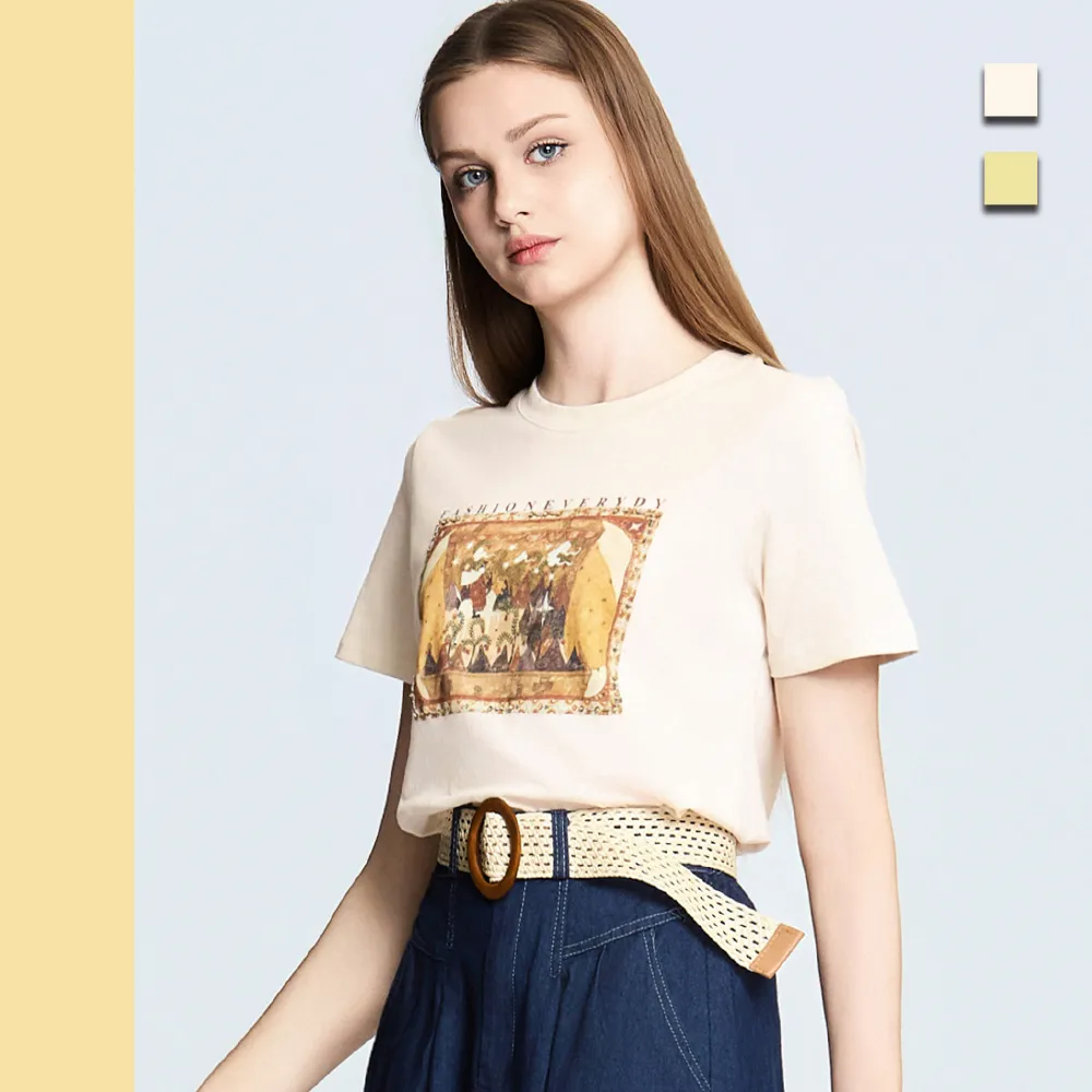 【Just Wear 佳葳】歐風印圖棉質上衣 2色(女上衣/女上著/短袖/素色/休閒/百搭/棉T)