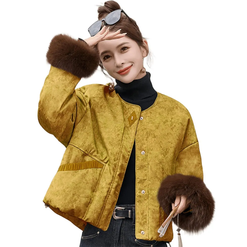 【巴黎精品】頂級真羽絨外套狐狸毛袖新中式90%白鵝絨羽絨衣上衣秋冬大碼女裝(輕奢2色n1mh90)