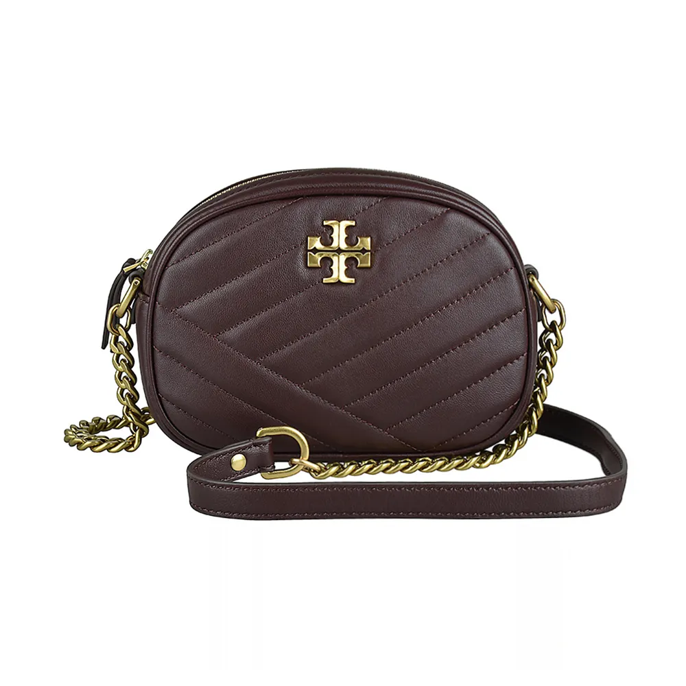 【TORY BURCH】TORY BURCH KIRA CHEVRON雙T LOGO拉鍊絎縫羊皮斜背相機包