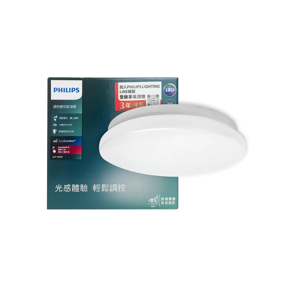 【Philips 飛利浦】LED 若欣雅緻 20W 壁切三段調色 全電壓 LED吸頂燈(最新款)