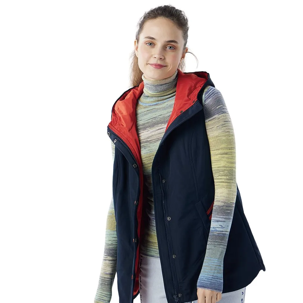 【Qiruo 奇若名品】保暖長版連帽背心6204D 深藍色-鈕扣式
