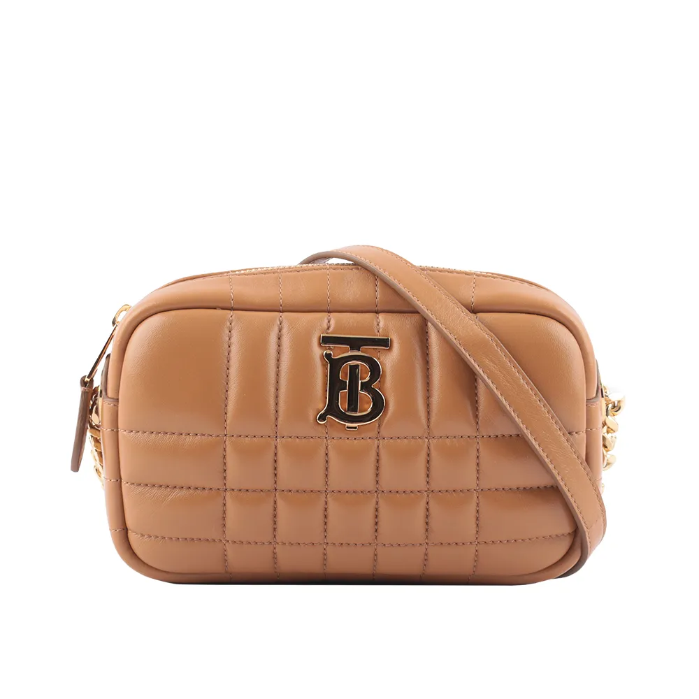 【BURBERRY 巴寶莉】Lola 縫線小羊皮迷你相機包(楓葉棕)