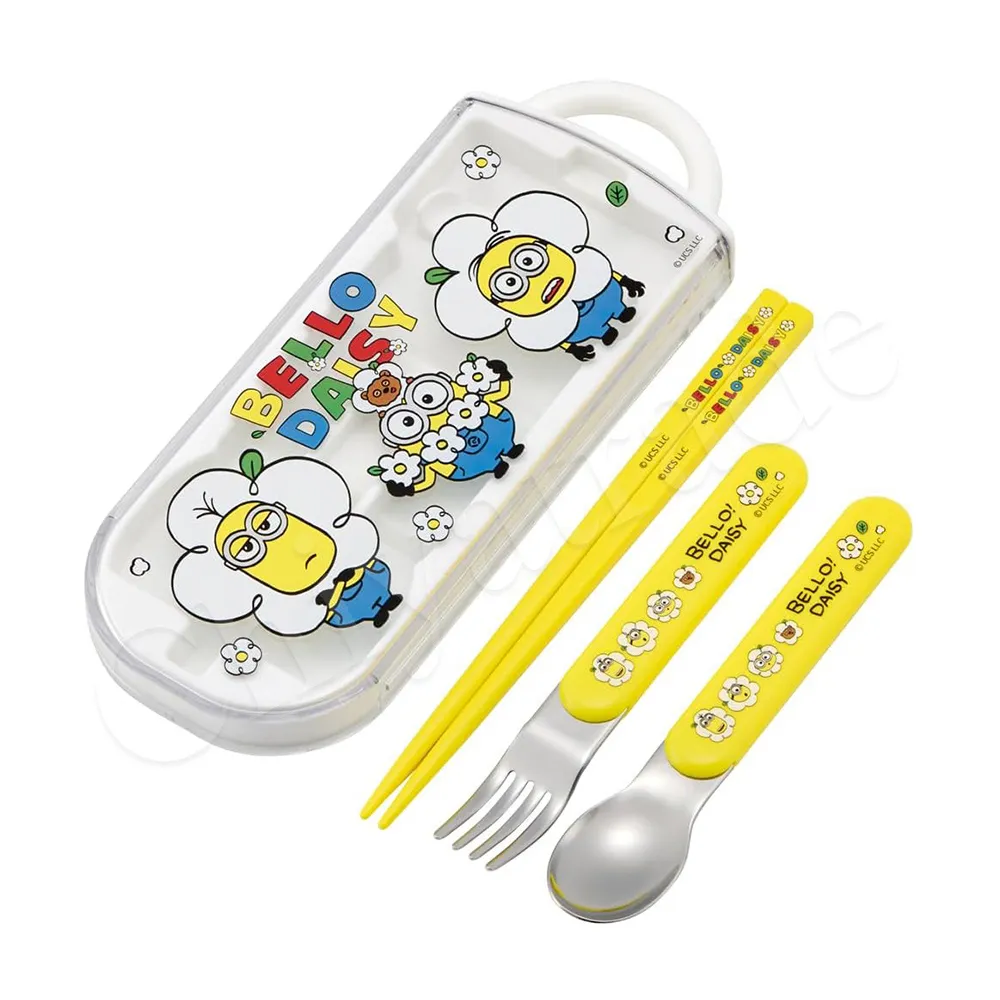 【百科良品】日本製 神偷奶爸小小兵 Bello Daisy 環保筷子+湯匙+叉子三件餐具組 抗菌加工Ag+(日本境內版)