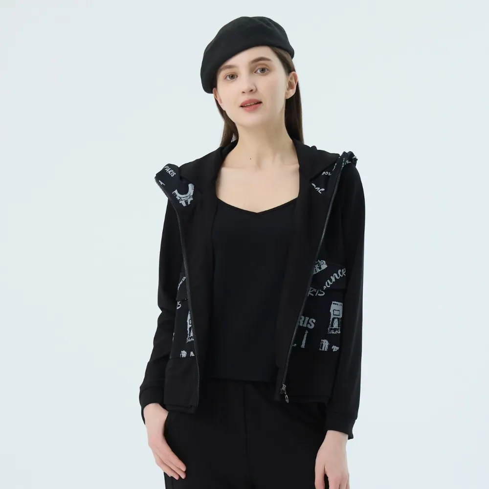 【Qiruo 奇若名品】厚磅材質 雙布料拼接 夾克式拉鍊黑色連帽外套7230E