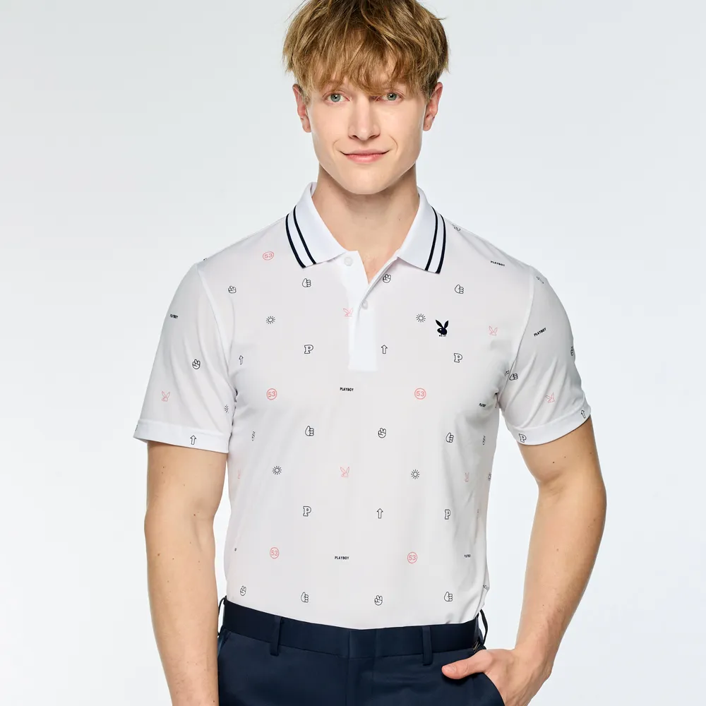 【PLAYBOY GOLF】男款吸濕排汗抗UV短袖POLO衫-白(高爾夫球衫/AA25110-87)