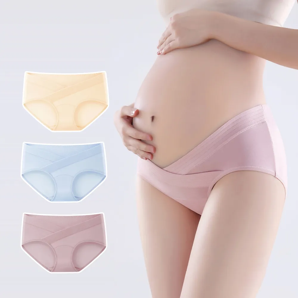 【chiao!Babe 俏寶貝】4件組 馬卡龍色系純棉V型托腹孕婦內褲(L-2XL/四色可選)