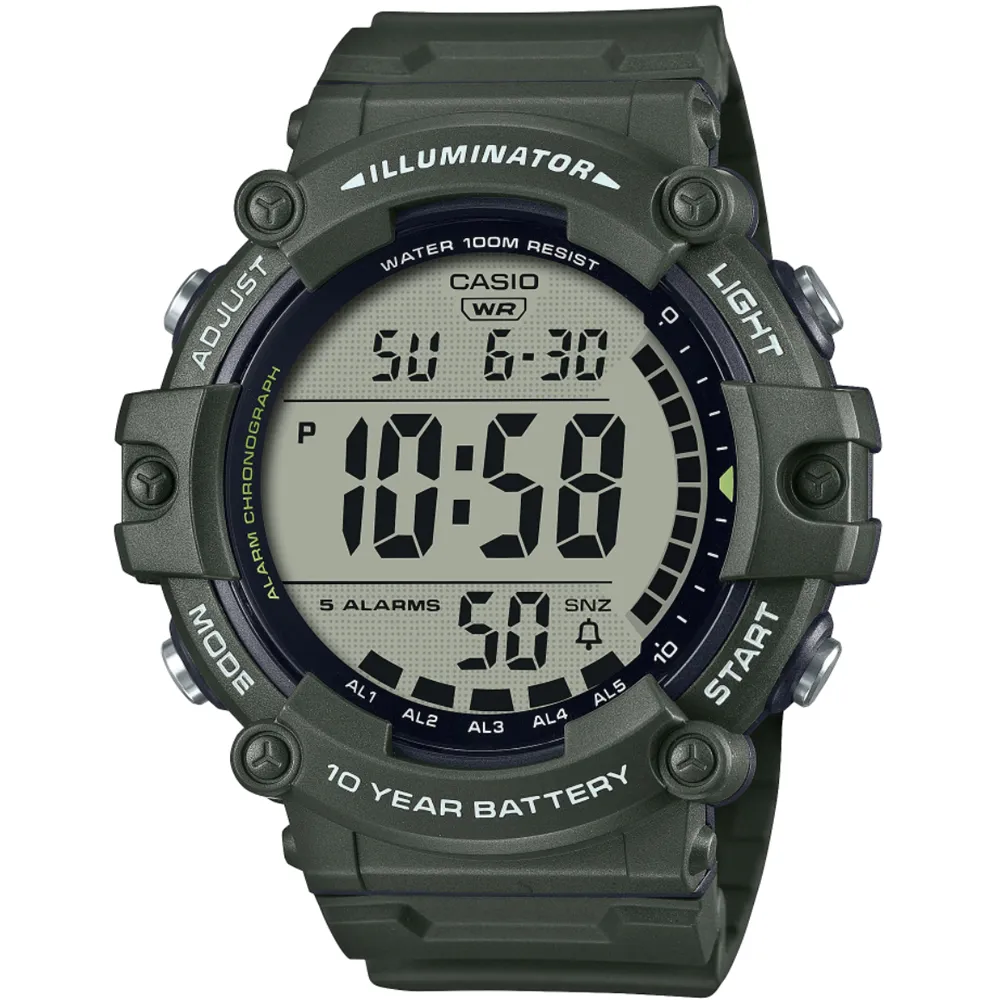 【CASIO 卡西歐】卡西歐大液晶野戰電子錶-軍綠(AE-1500WHX-3A 原廠錶盒精裝版) 雙11