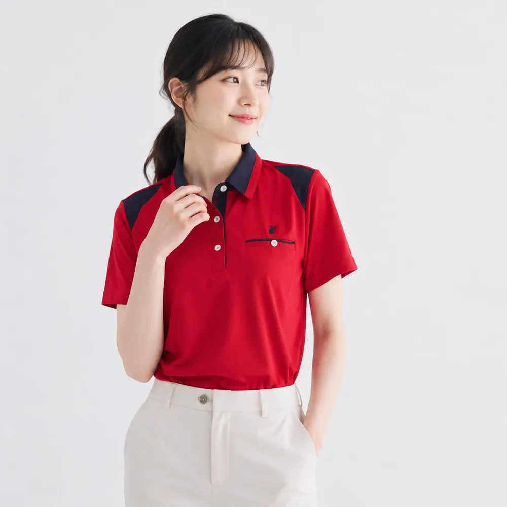 【遊遍天下】MIT台灣製女款抗UV防曬涼感吸濕排汗機能POLO衫 紅色(M-5L大尺碼)