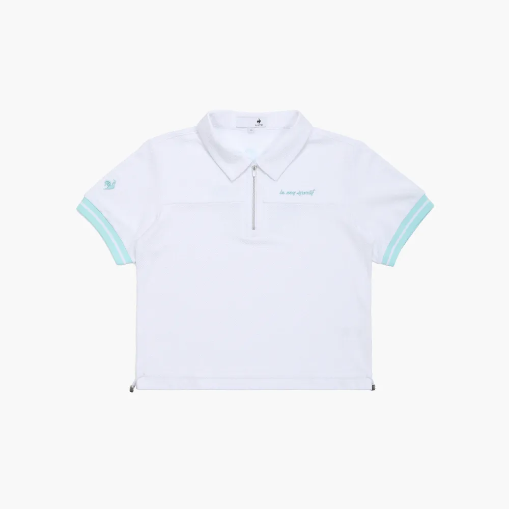 【LE COQ SPORTIF 公雞】高爾夫系列 女款白色吸汗速乾彈性防曬短袖POLO衫 QLX2T204