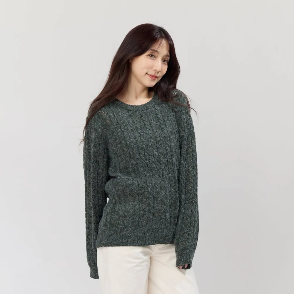 【so that’s me 好我】Rita圓領麻花套頭針織毛衣(深藻綠)