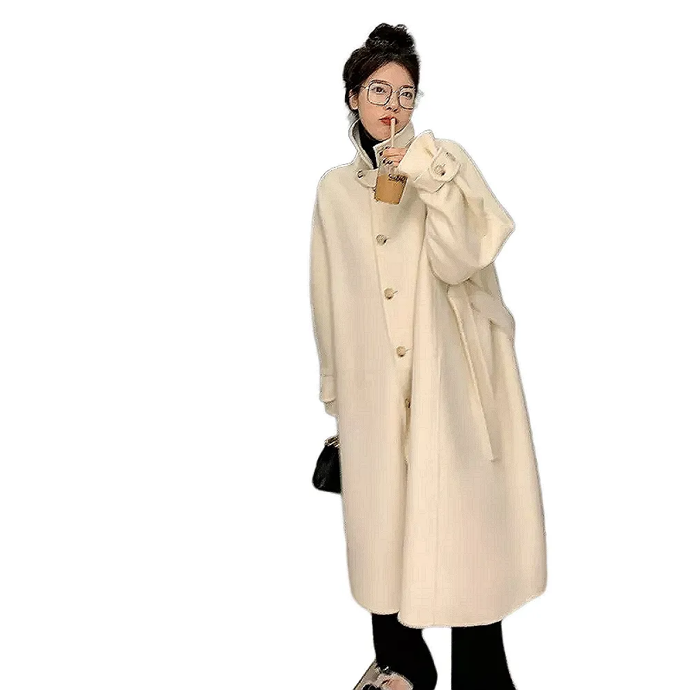 【巴黎精品】現貨+預購 毛呢外套長款大衣(休閒寬鬆單排扣秋冬女外套2色p1at30)