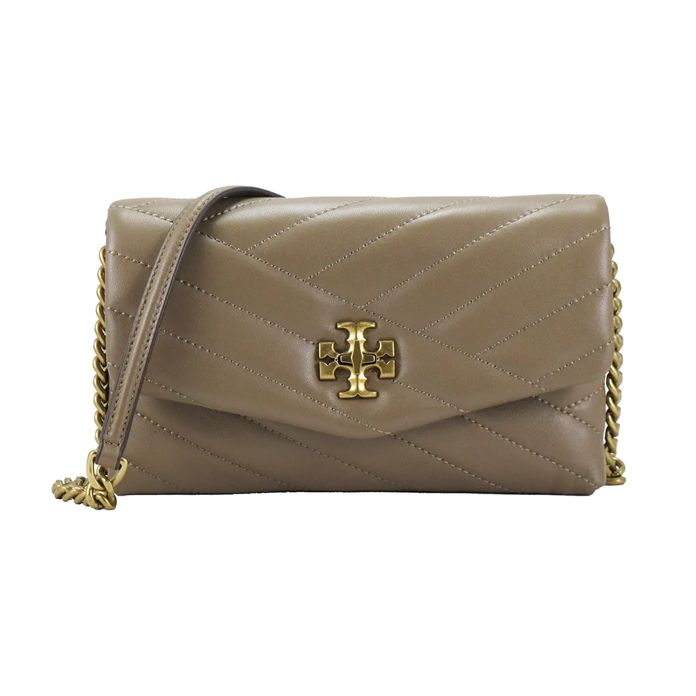 【TORY BURCH】KIRA CHEVRON小包-金屬鍊帶百搭斜背包(奶茶)
