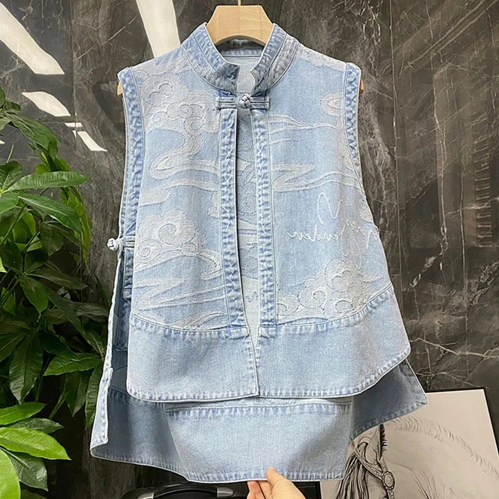 【米蘭精品】雙11優惠 牛仔背心丹寧夾克無袖牛仔上衣(復古前短後長女外套t1km13)