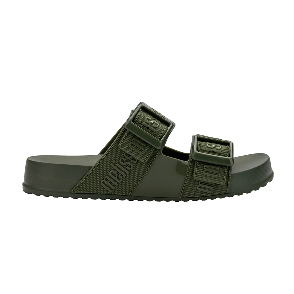 【Melissa】品牌壓紋雙扣帶拖鞋(墨綠色) 防潑水