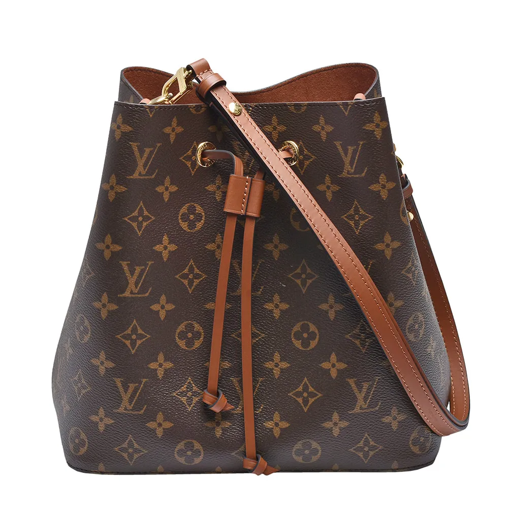 【Louis Vuitton 路易威登】M44887 Neonoe系列Monogram帆布印花牛皮鑲飾束口斜背/肩背水桶包(焦糖色)