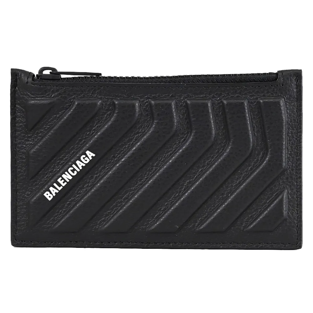【Balenciaga 巴黎世家】品牌LOGO浮雕造型信用卡證件名片零錢卡包(黑)