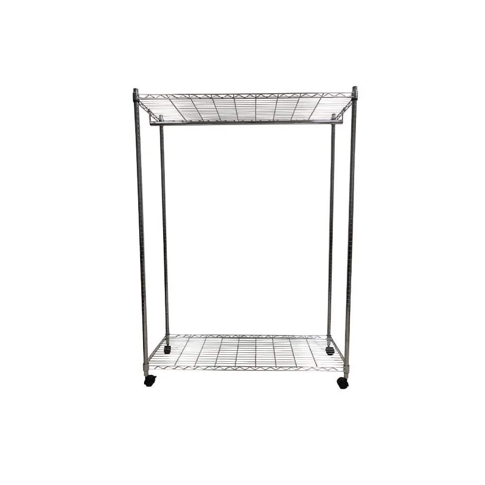 【A+Courbe】MIT耐重二層架-附輪+衣桿 45x120x155cm(鐵力士架/鐵架/收納架/置物架/層架/架子)