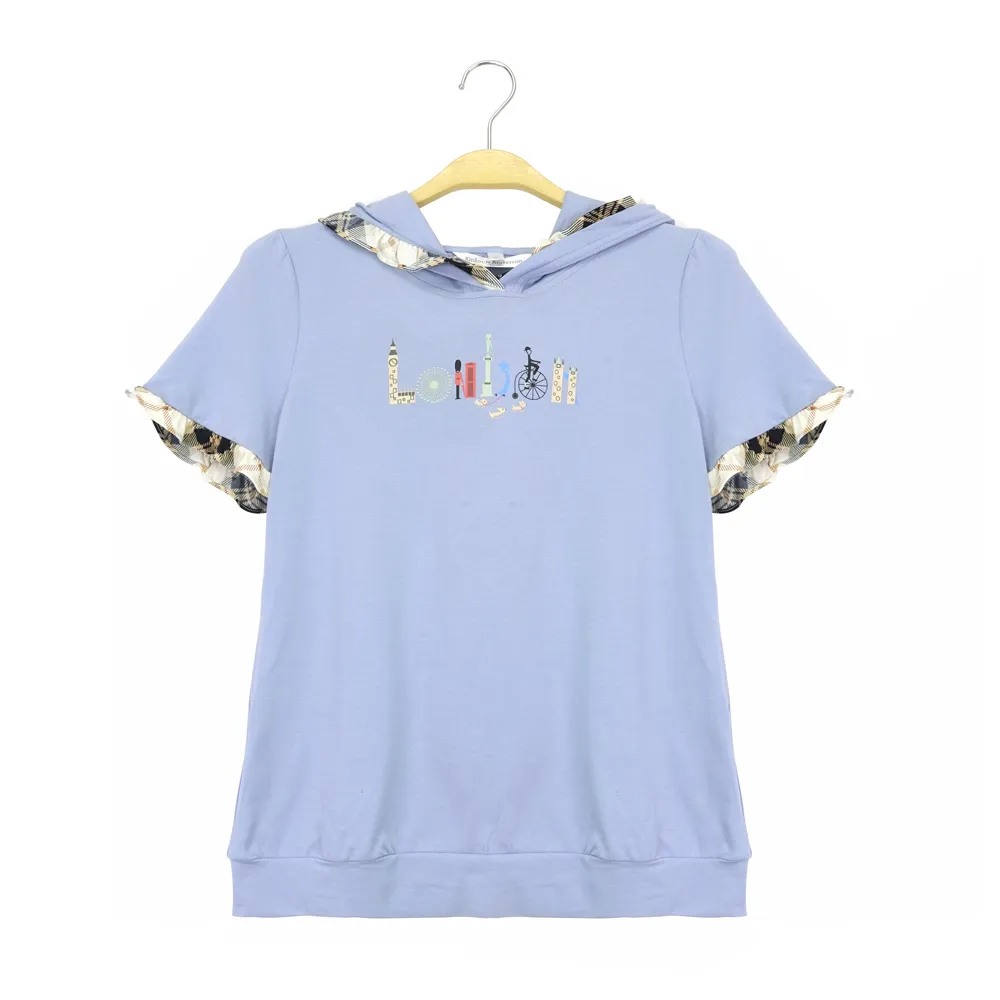 【Kinloch Anderson】可愛荷葉邊連帽印花上衣 金安德森女裝(KA0753026 淺紫)