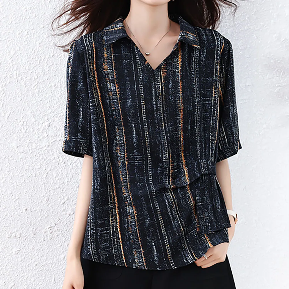 【麗質達人】3137翻領印花上衣-LY(L-5XL)