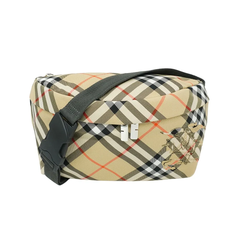 【BURBERRY 巴寶莉】戰馬刺繡格紋帆布腰包(8091780-卡其)