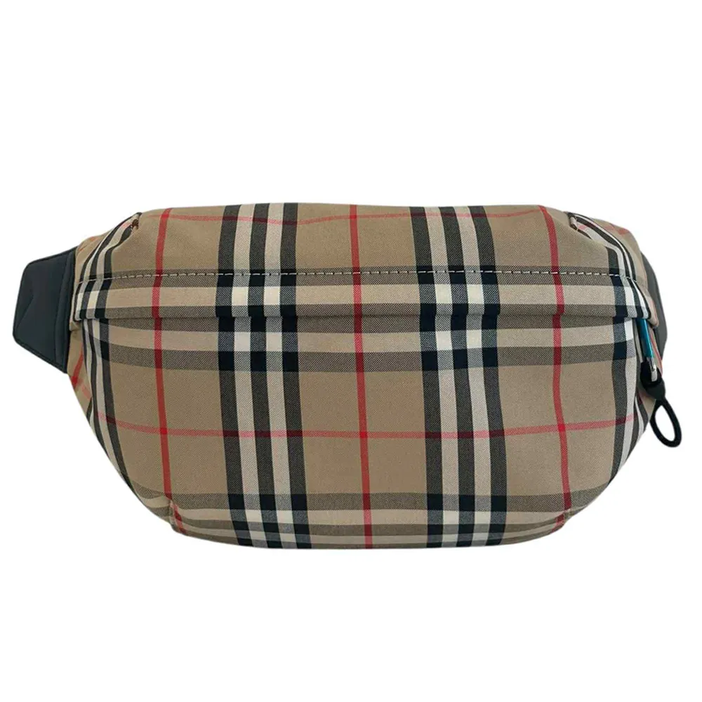 【BURBERRY 巴寶莉】Vintage經典格紋棉腰包 胸口包(淺咖啡色)