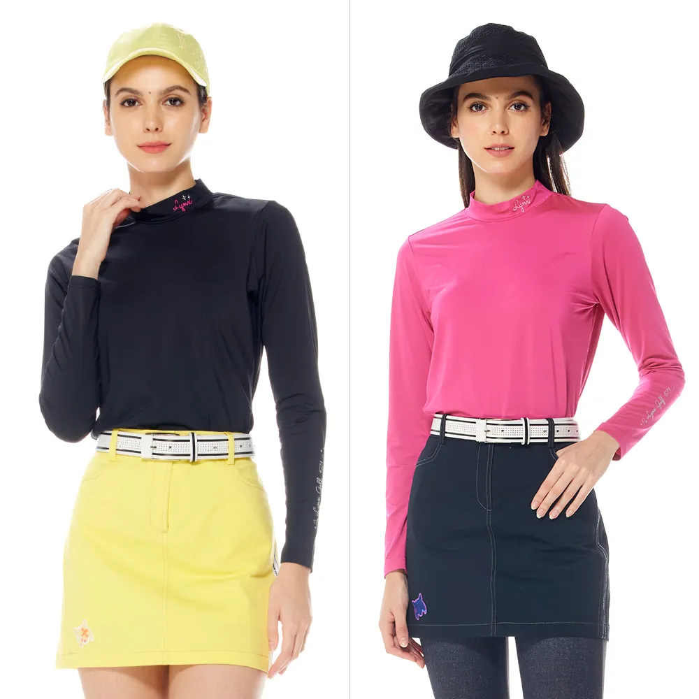 【Lynx Golf】女款保暖抗靜電石墨烯材質袖口印花內搭式長袖POLO衫/高爾夫球衫(二色)